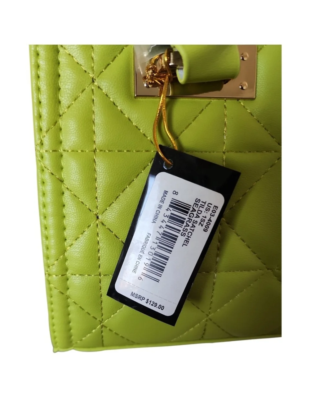 bebe Quilted Lime Green Satchel with Gold Hardware